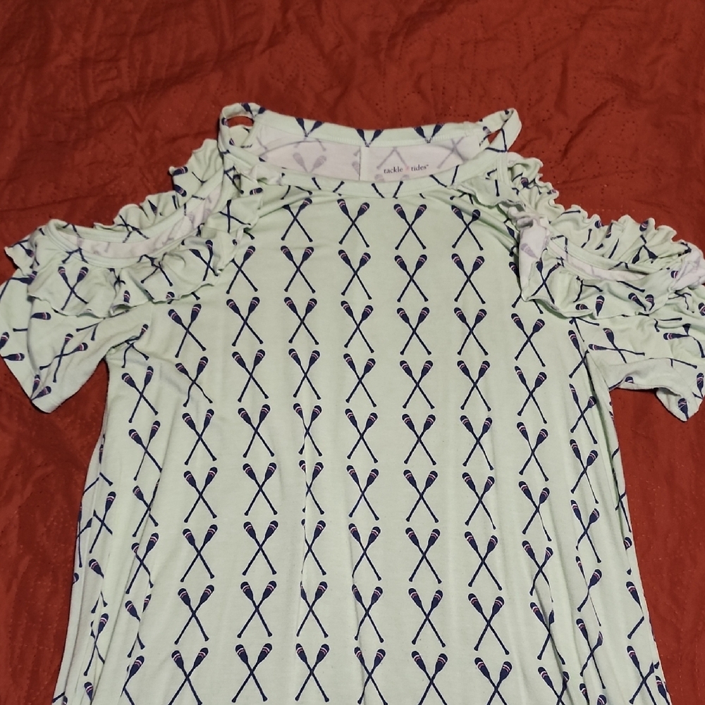 Kate Spade Light Green Blouse with Navy Pattern